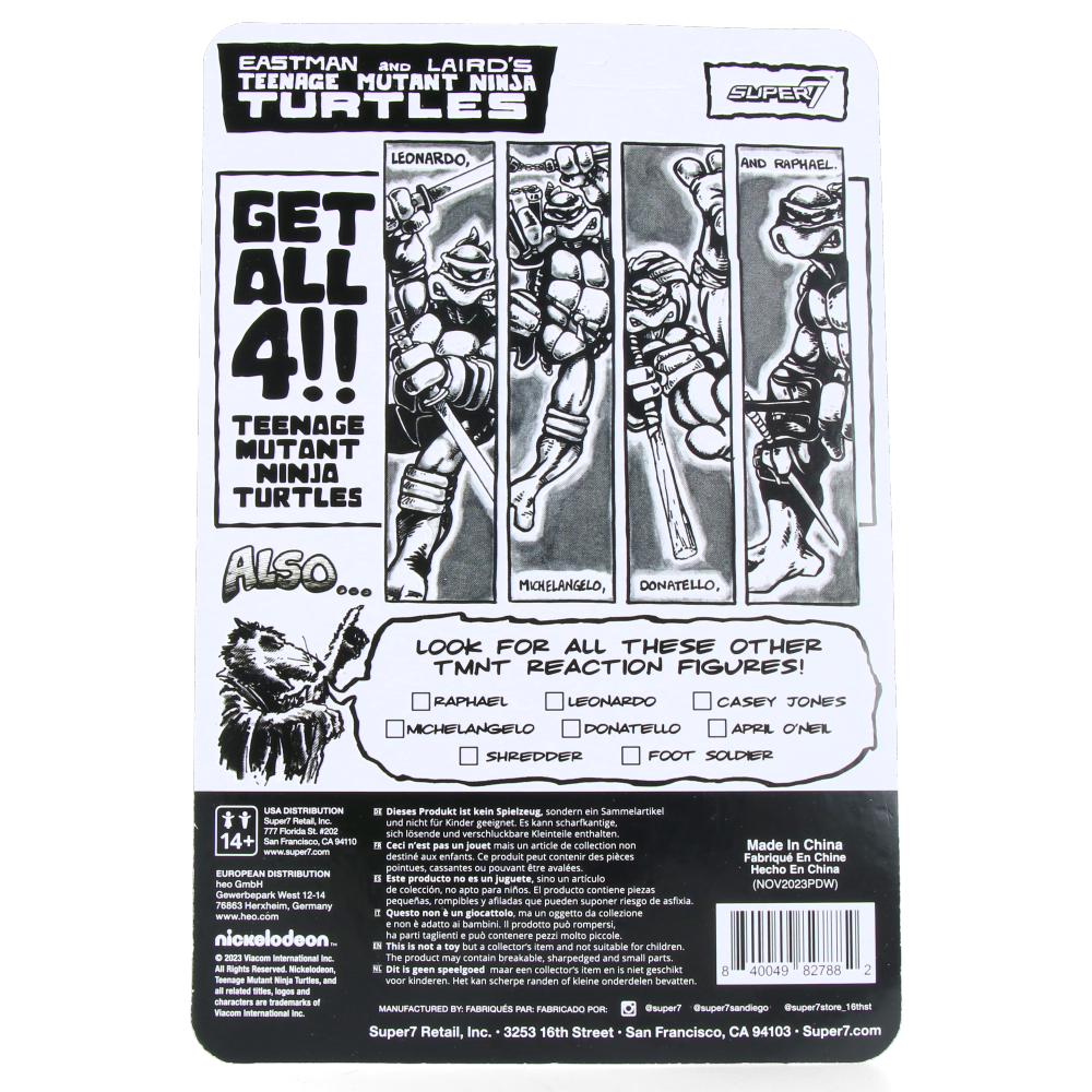 Michelangelo (Comic Greyscale) - Tortues Ninja - ReAction Figures Wave 9